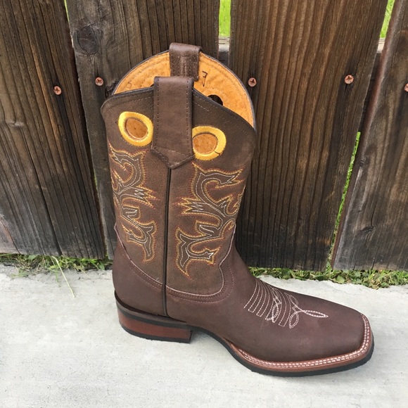 Men’s Western cowboy Rodeo Brown Boots Genuine Leather Bota Vaquera Choco 721 - Picture 3 of 6